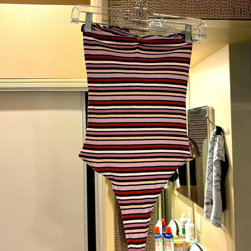 Retro striped tube top bodysuit